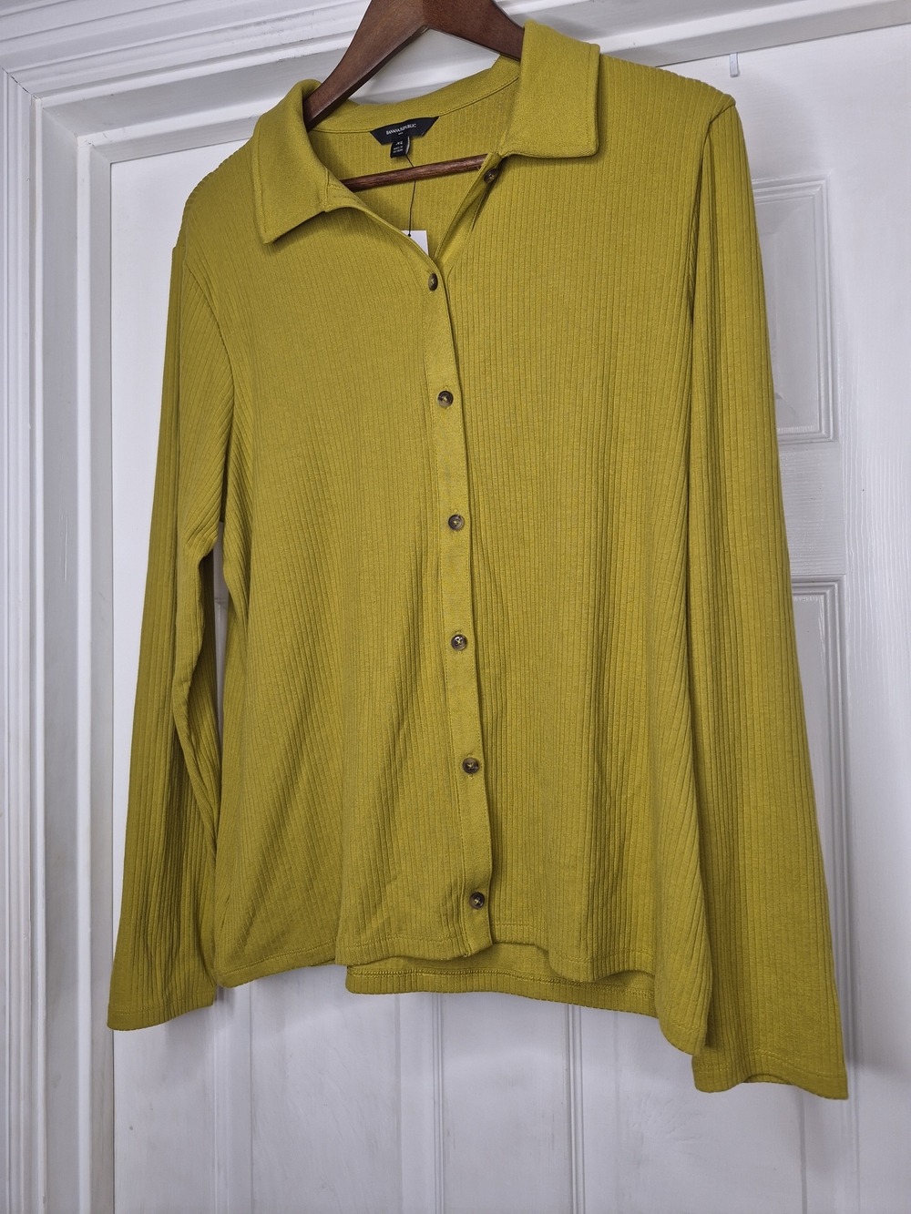 Banana Republic Olive-Green Ribbed Button-Front Long Sleeve Top XL NWT